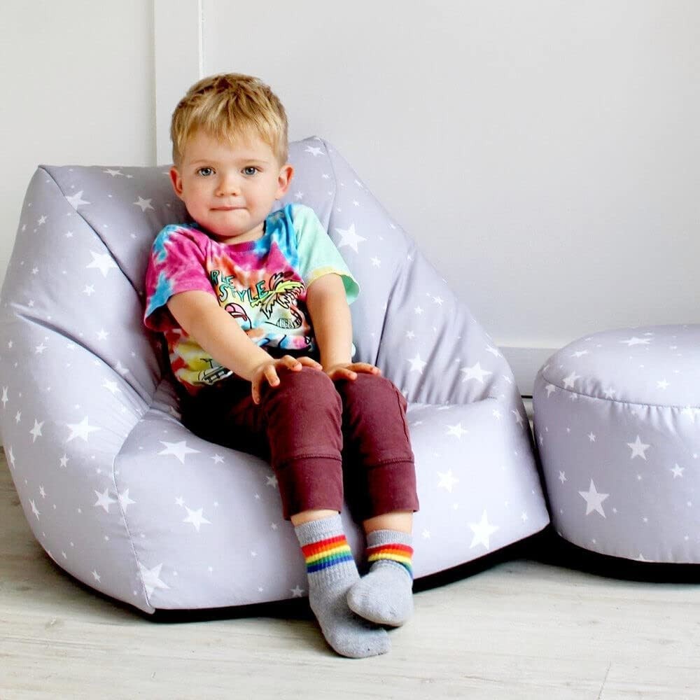 Kids Bean Bag Chair with Filling – Toddler Armchair Seat Sofa Grey