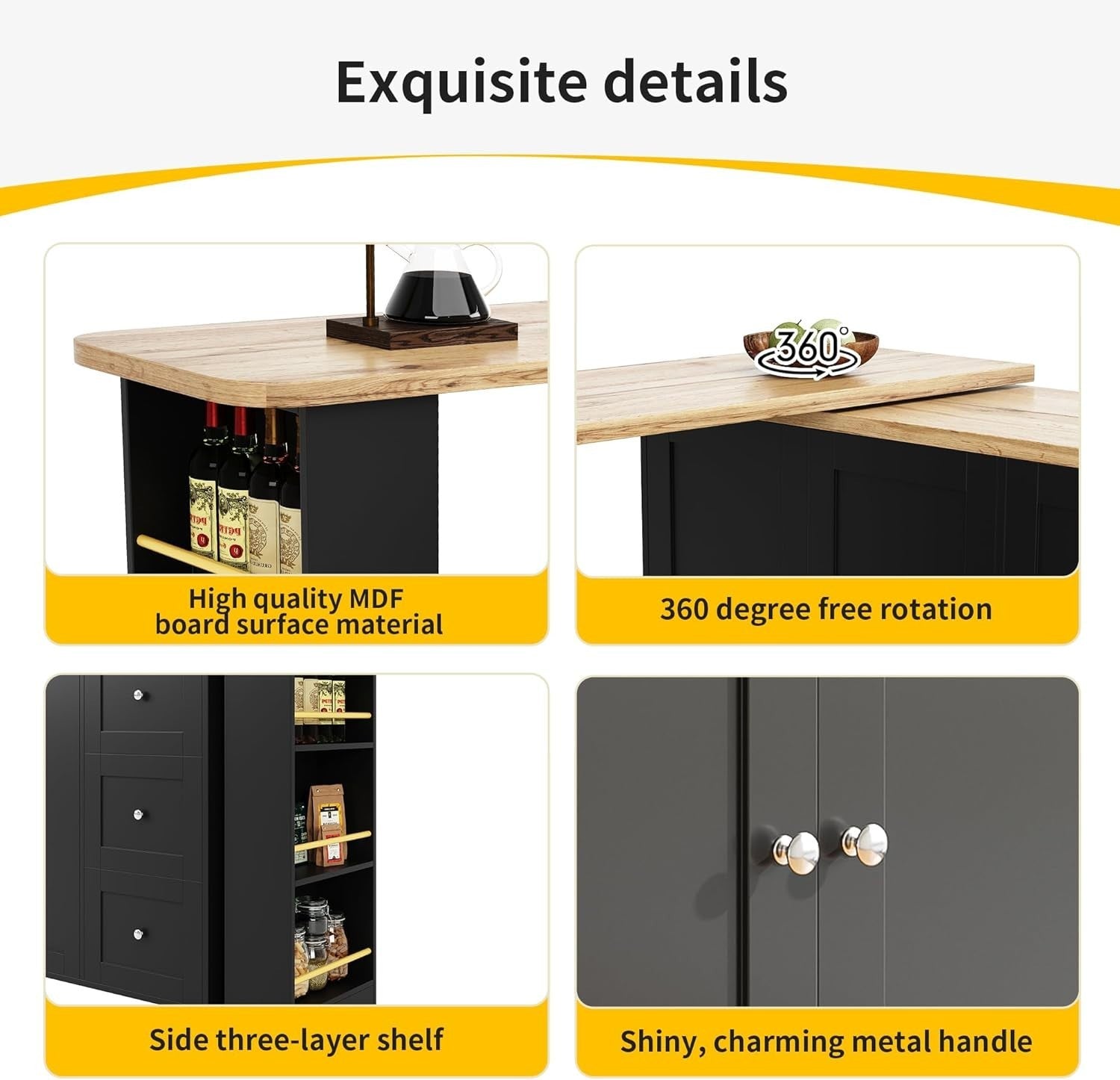 360° Swivelling Extendable Breakfast Bar Table Black with Storage Black