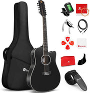 12 String Electro Acoustic Guitar 41in Cutaway w Pickup & Kit Black