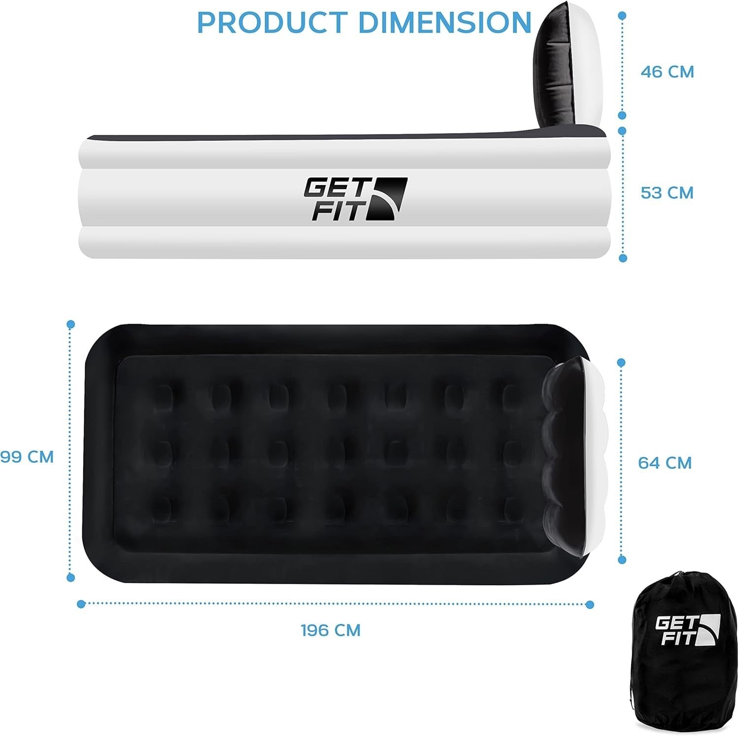 Single Air Mattress with Electric Pump & Headboard – 99x196cm Inflatable