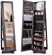 360° Swivel Jewelry Armoire Mirror Lockable Storage Cabinet with Rear Shelves