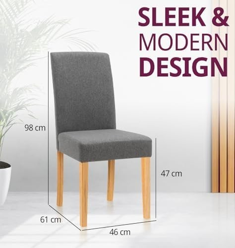 Modern Grey Fabric Dining Chairs Set of 2 with Solid Wooden Legs Kitchen Seats