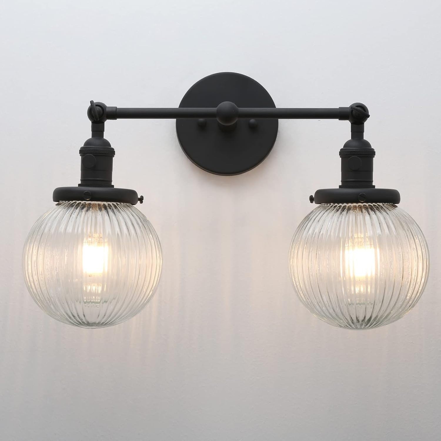 Modern Black 2-Light Glass Wall Sconce | Dimmable Bedroom & Living Room Lamp