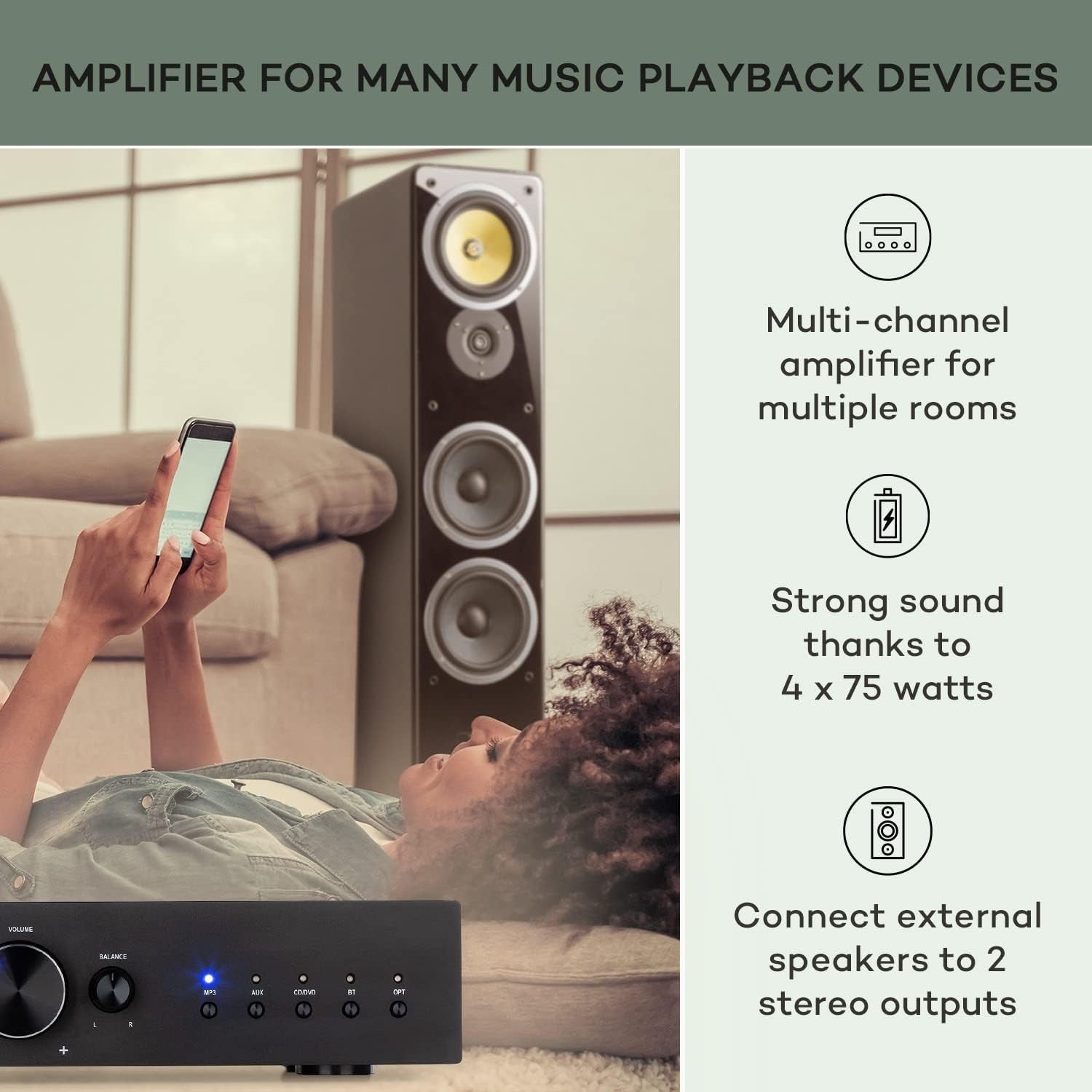 Auna Bluetooth Hi-Fi Amplifier Stereo AV Receiver 2-Channel Power Amp