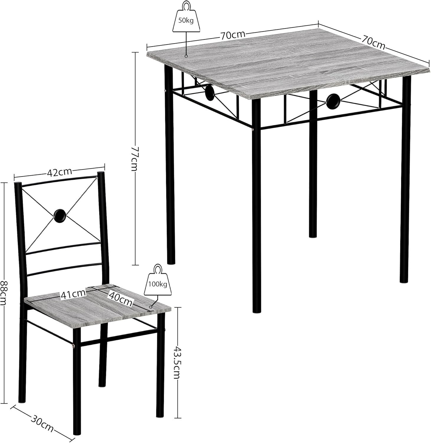 Compact Grey 2-Seater Dining Table Set | Space-Saving Kitchen Furniture