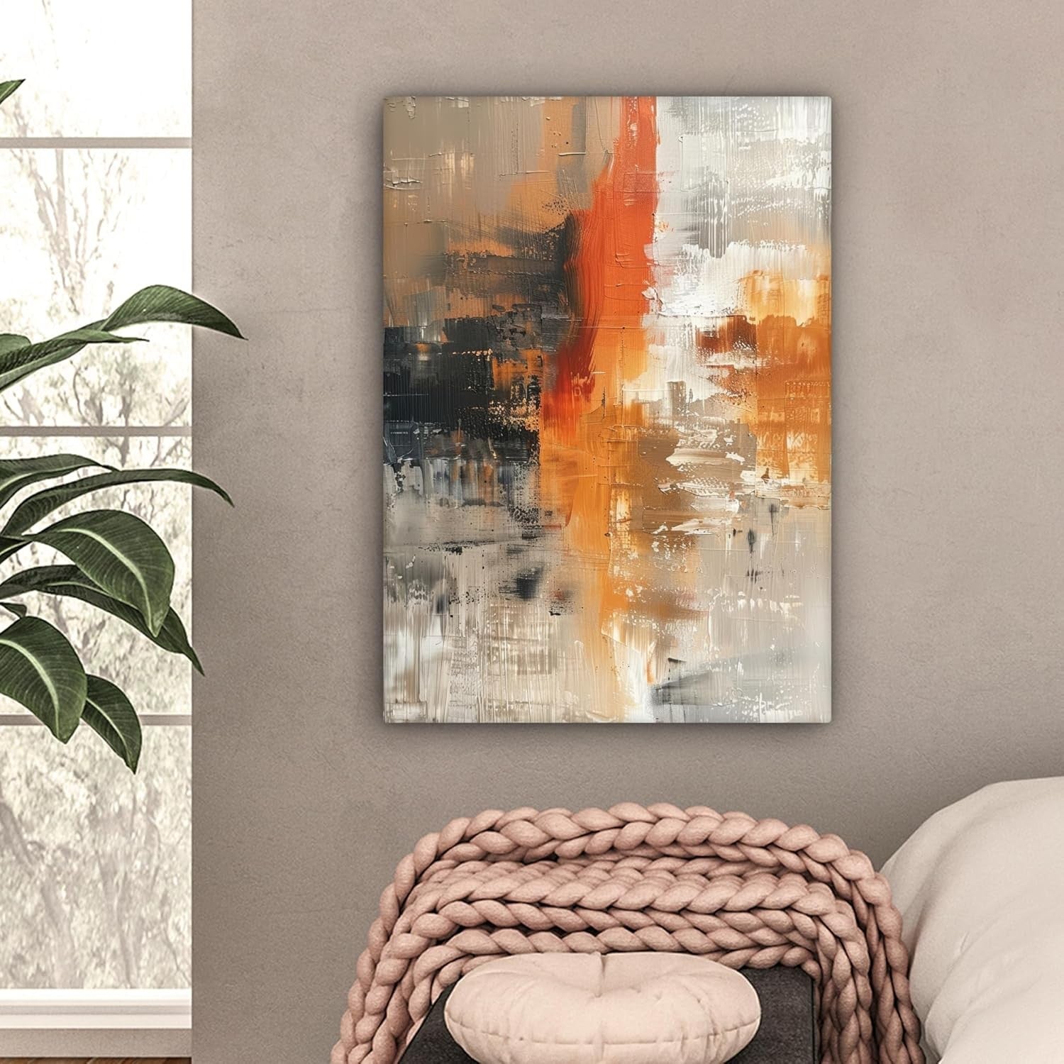 Abstract Gold Grey Canvas Wall Art 50x70cm Framed Modern