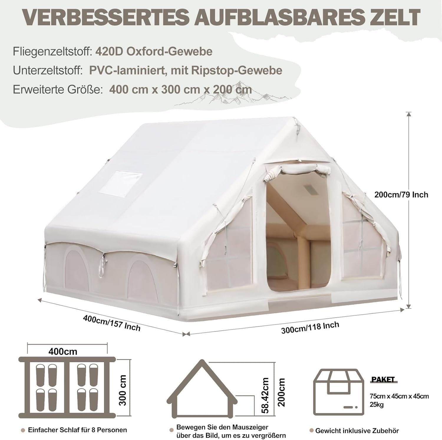2-8 Person Inflatable Camping Tent 4 Season