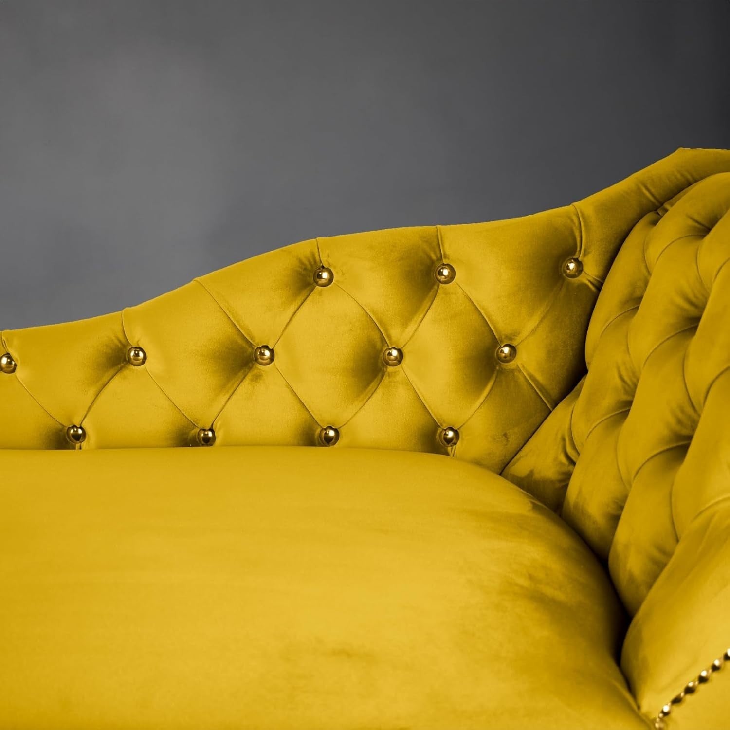 Velvet Chaise Lounge Sofa Tufted Right Hand Chair Lemon Bedroom Living