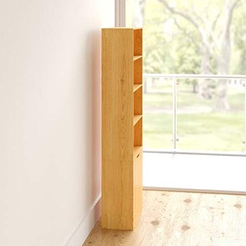 Beech 6 Tier Bookshelf with Cupboard Modern Storage Unit 59x29x180cm