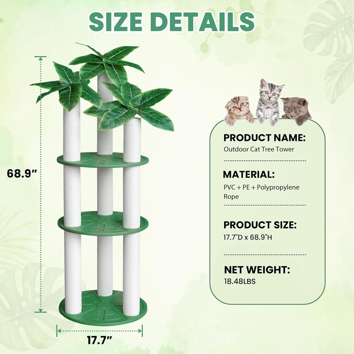 68 Inch Outdoor Cat Tree Tower Waterproof Cylindrical Scratching Post Patio
