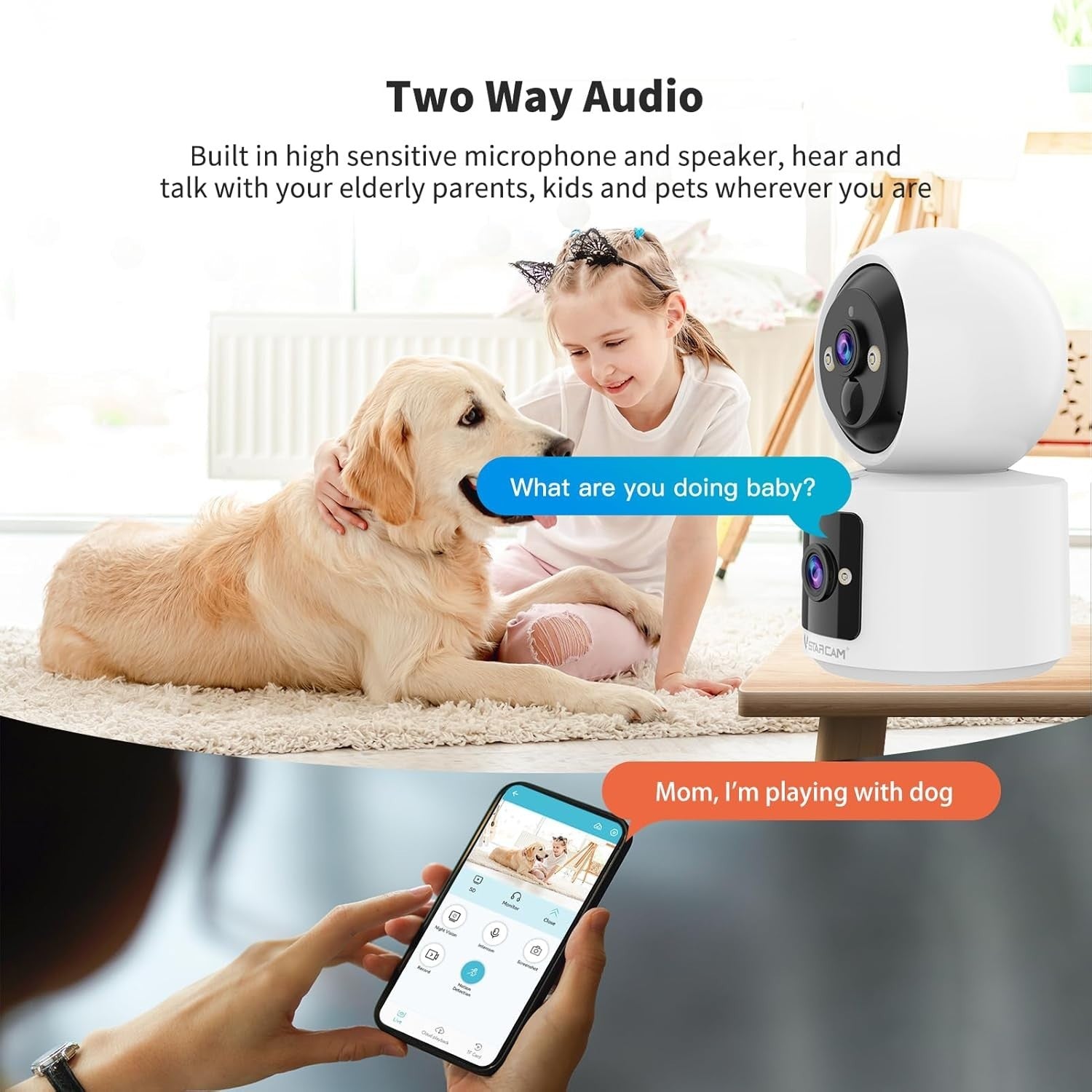 2K Indoor Security Camera Dual Lens WiFi Auto Tracking 8GB Card