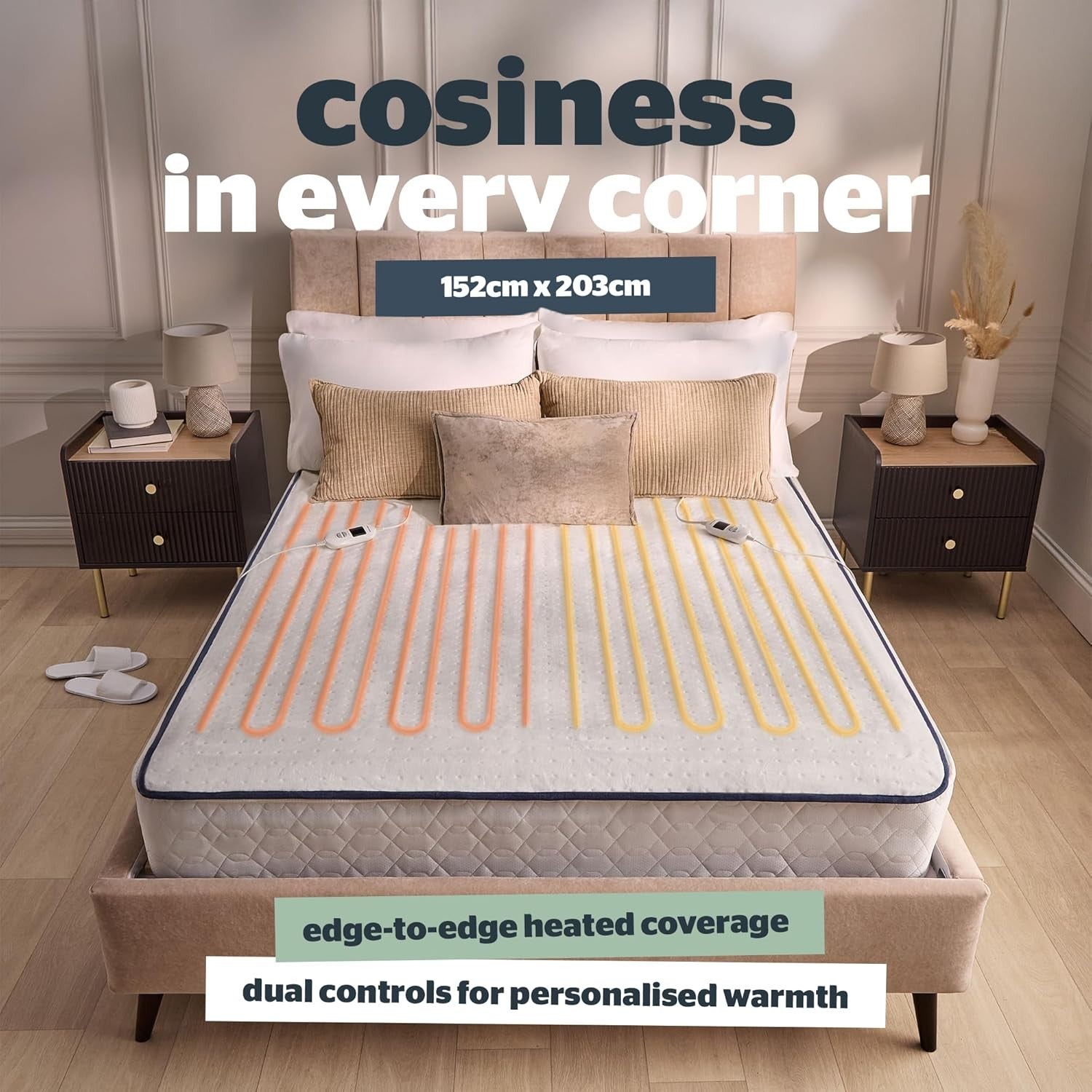 Electric Blanket Super King Fitted Mattress Cover Dual Control 3 Heat Settings
