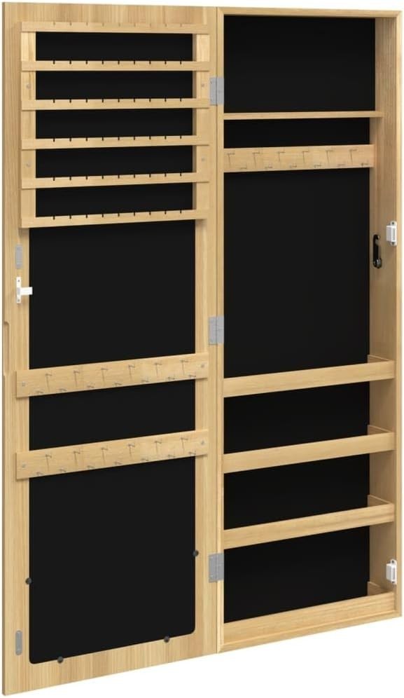 Tall Wall Mounted Jewelry Cabinet Mirror Lockable Slim Storage Brown