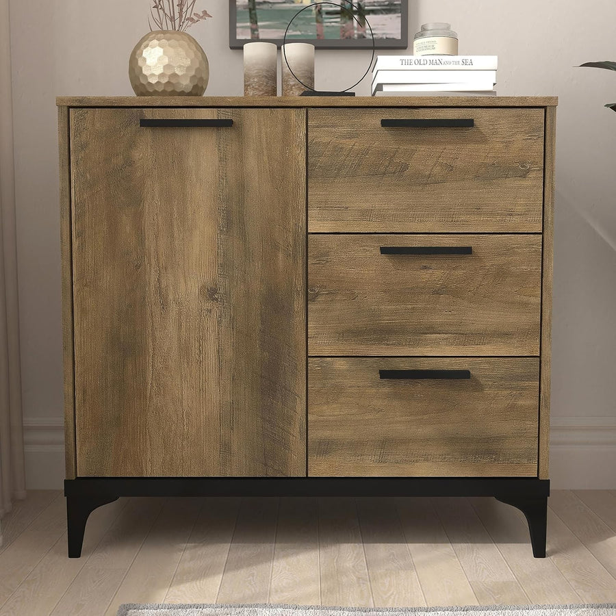 Oak Sideboard Storage Cabinet 1 Door 3 Drawer Adjustable Shelf Unit