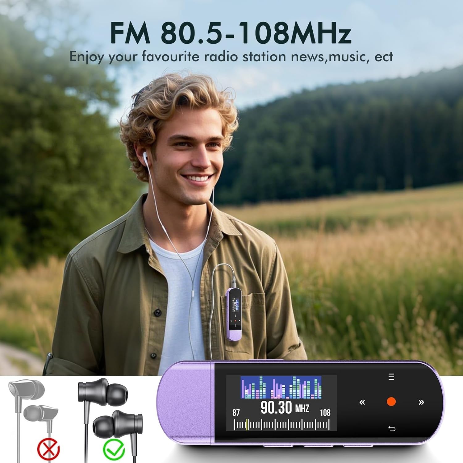64GB MP3 Player Bluetooth 5.3 Clip Sports FM Recorder