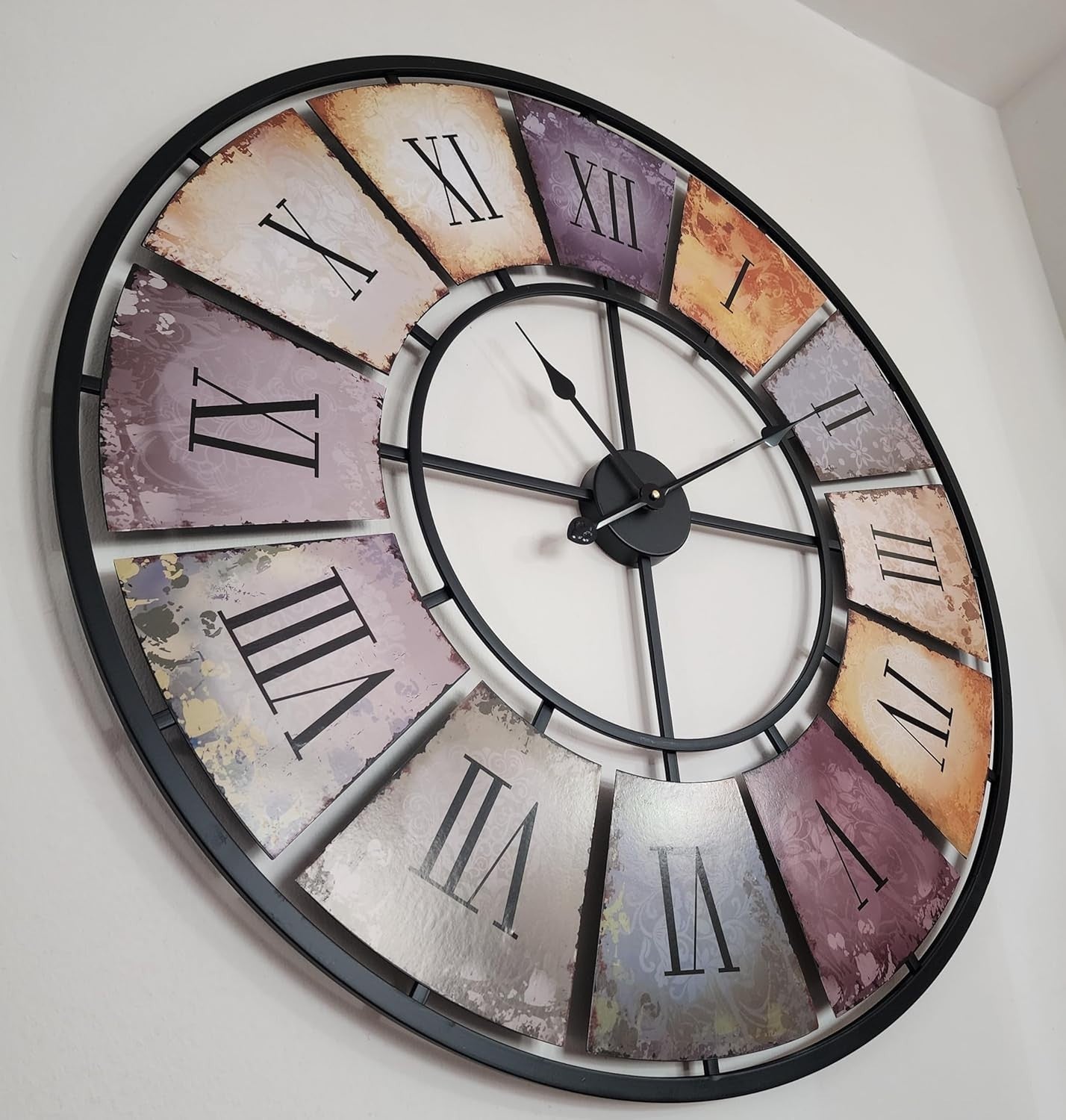 XXL 88cm Retro Metal Wall Clock - Silent Roman Numerals, Art Deco Decor