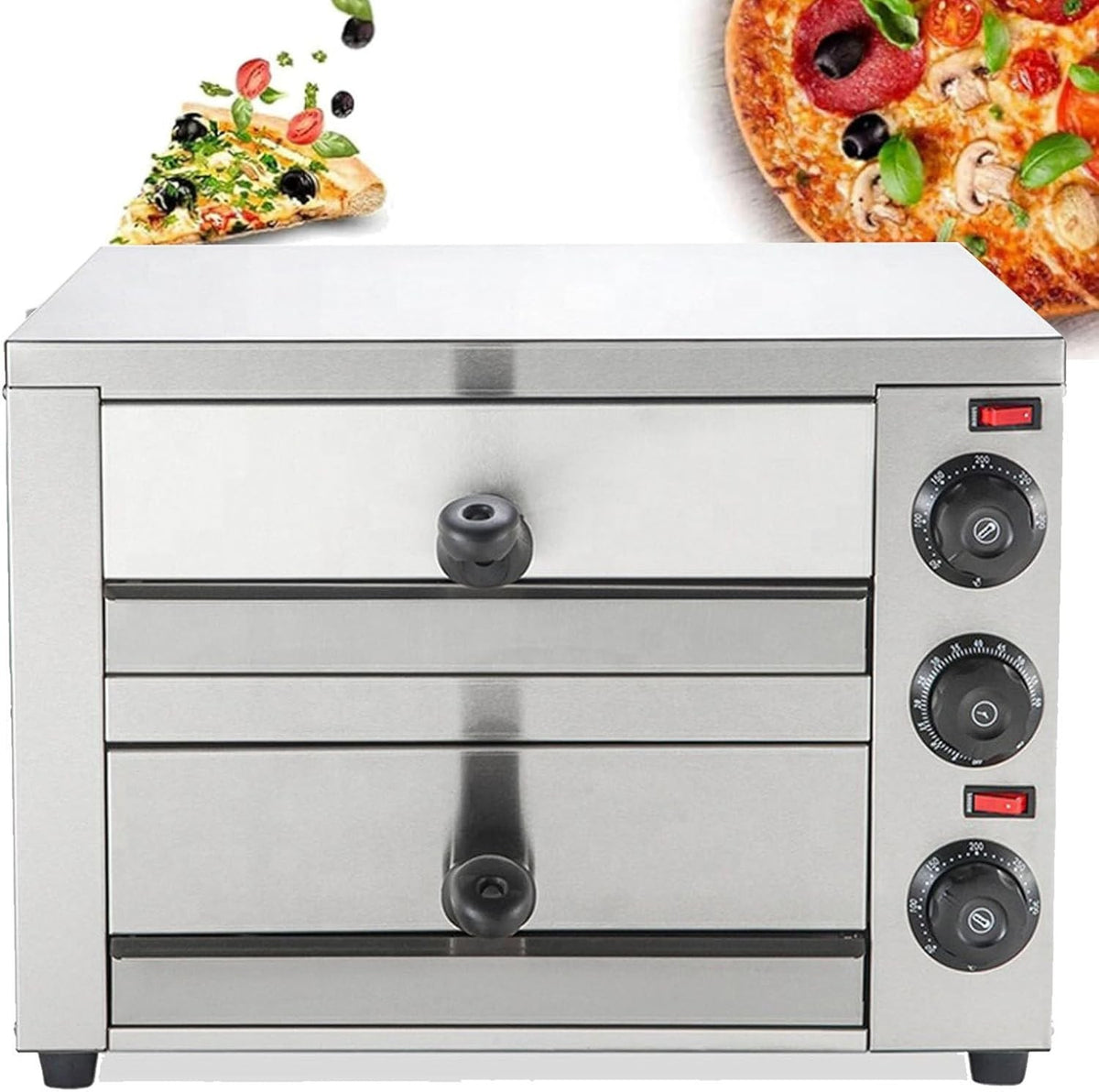 Commercial Double Deck Electric Pizza Oven | Stainless Steel Countertop 16” 2200