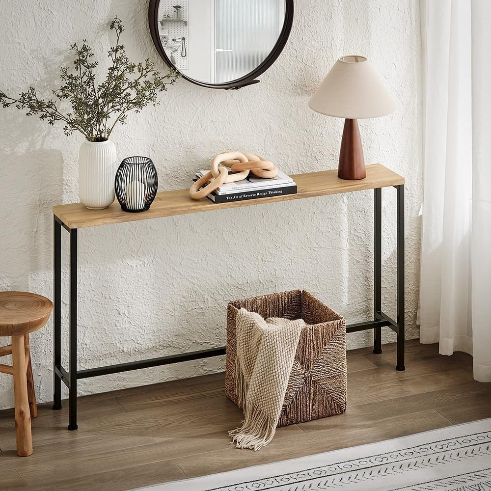 Slim Console Table 120x20x65cm Adjustable Feet MDF Wood Metal Frame