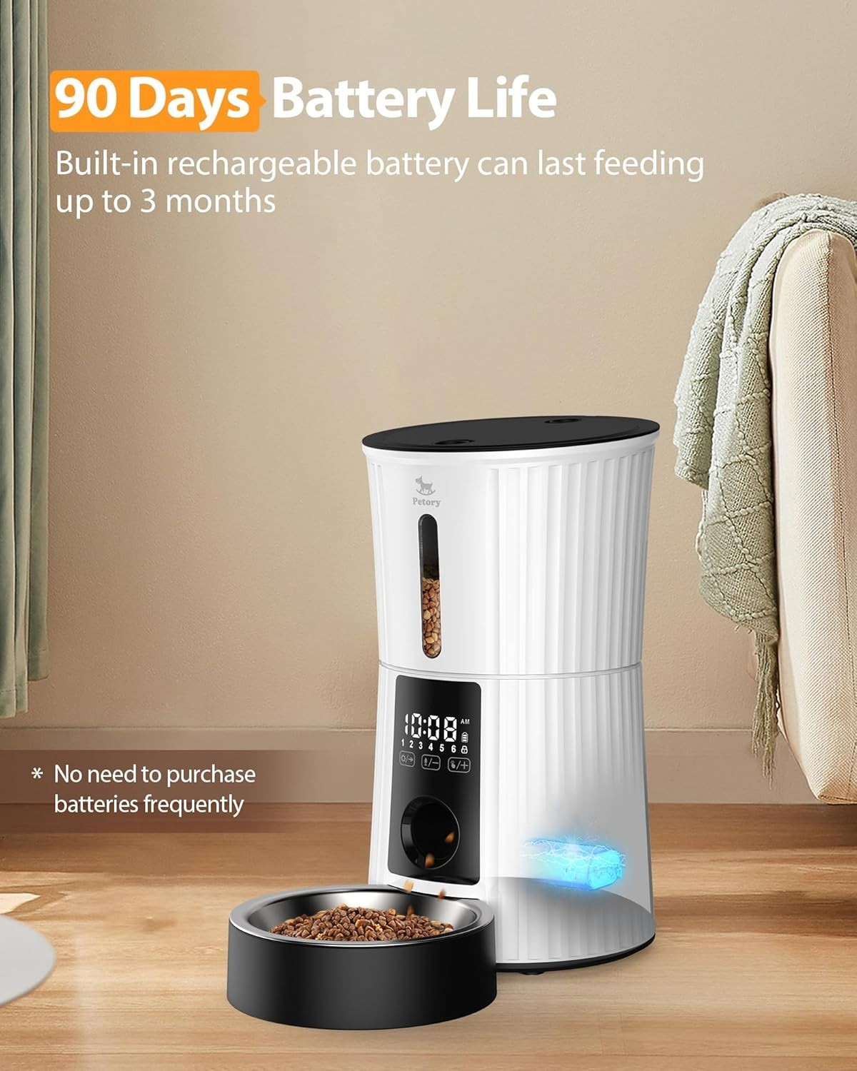 4L Automatic Cat Feeder Rechargeable Timer Food Dispenser 6 Meals