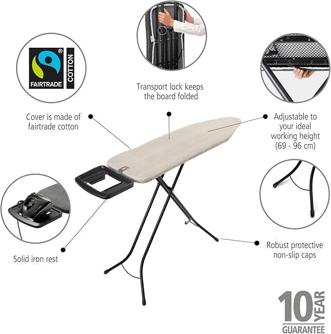 Extra Large Ironing Board 124x38cm Anti Wobble Adjustable Height