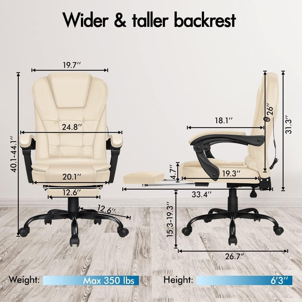 Luxury Office Massage Chair Reclining PU Leather Desk Seat Adjustable Footrest
