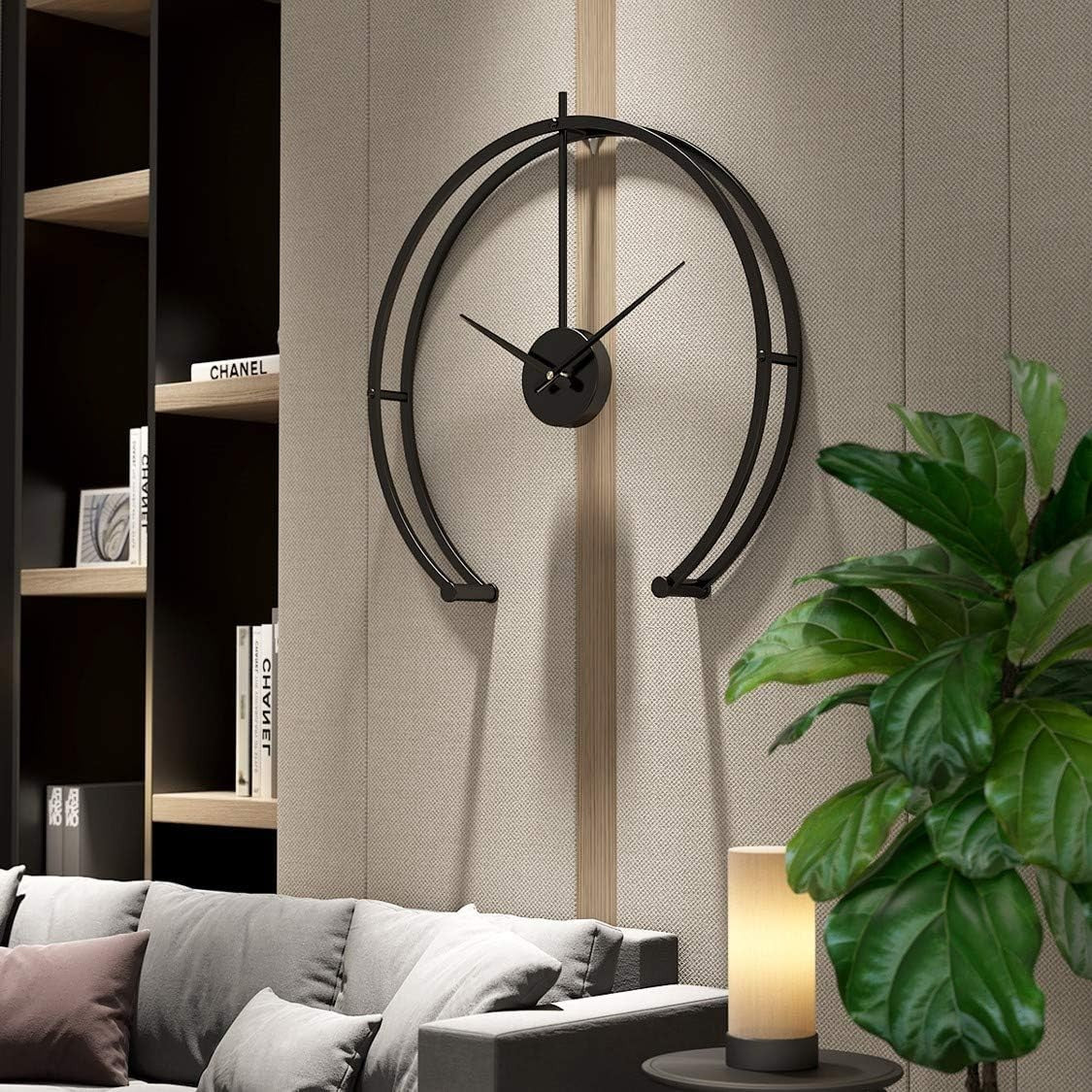 50cm Black Wall Clock Modern Silent Non-Ticking Large Minimalist Decor