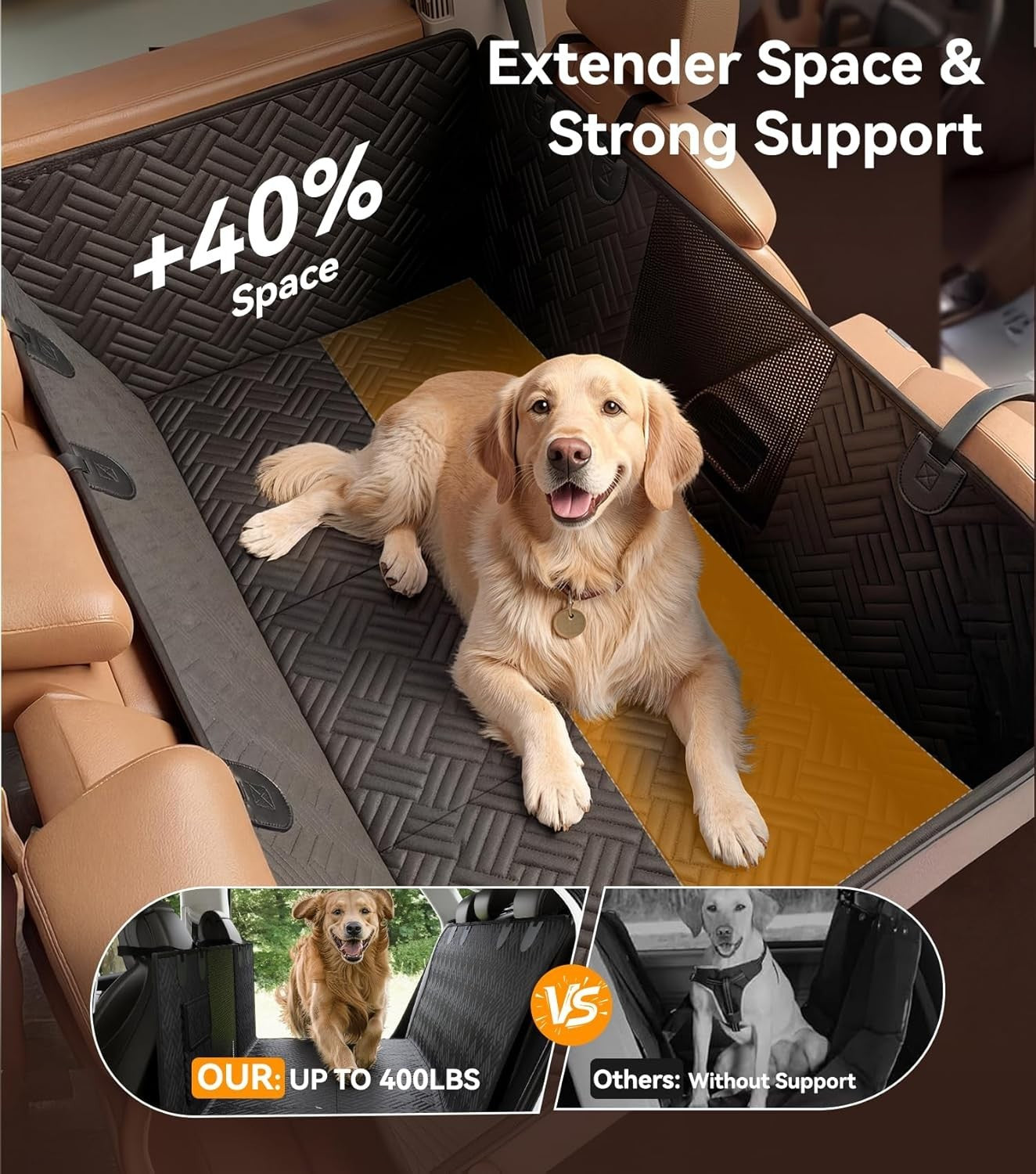 Dog Car Seat Extender Hard Bottom Hammock Waterproof 400lb Support