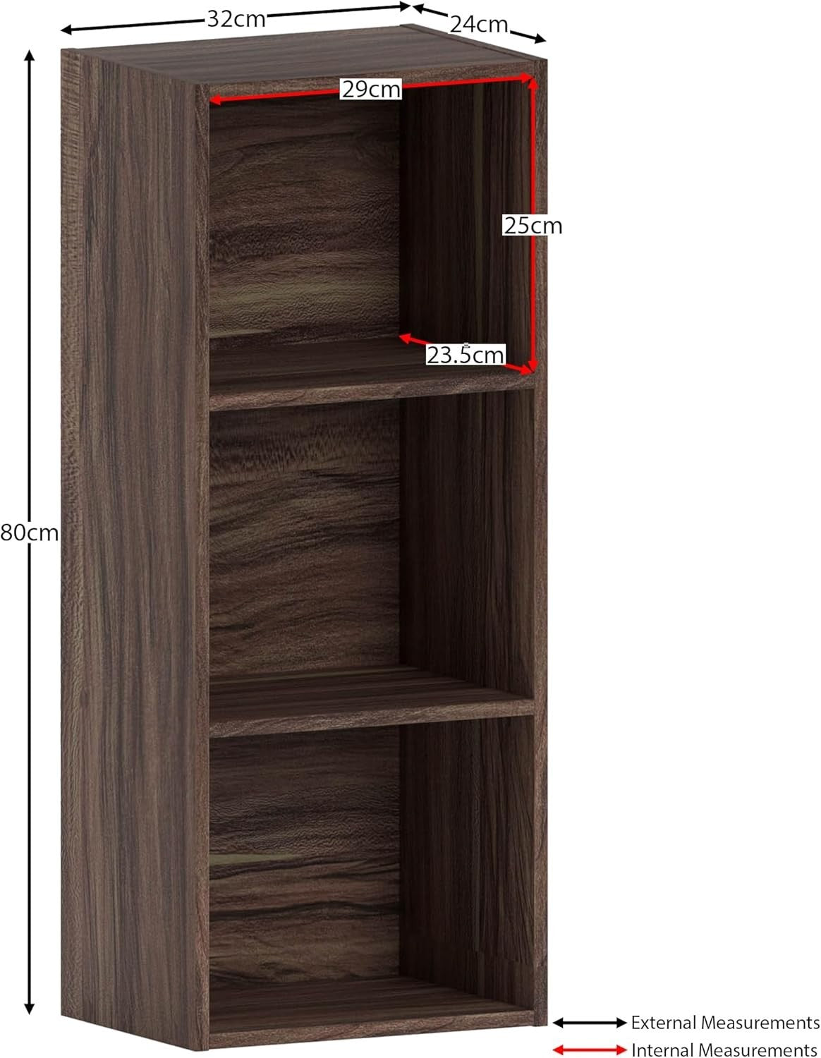 3 Tier Walnut Wooden Cube Bookcase Small Storage Shelf for Living Room Office