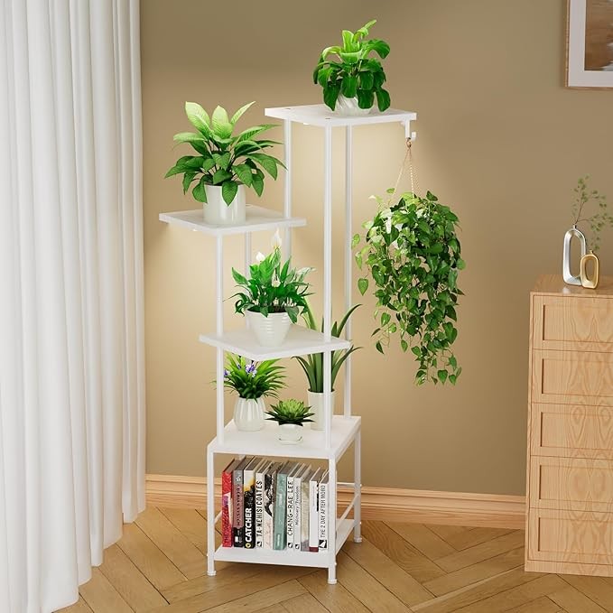 5 Tier Metal Plant Stand with Grow Light Tall Indoor Flower Shelf for Home Decor