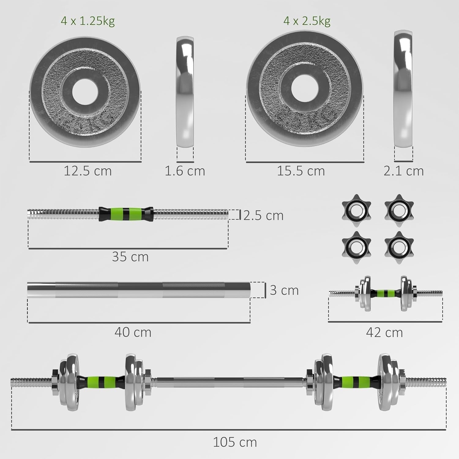 20kg Adjustable Dumbbell Barbell Set 2-in-1 Non Slip Home Gym Weights