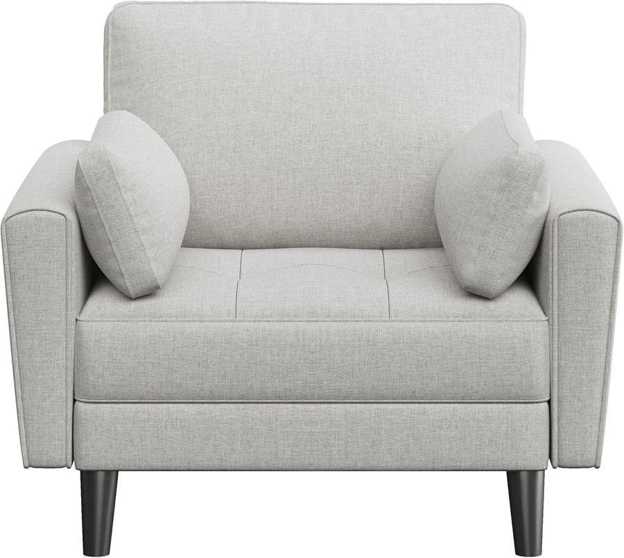 Grey Fabric Tub Chair Oversized Accent Armchair with Pillows & Storage