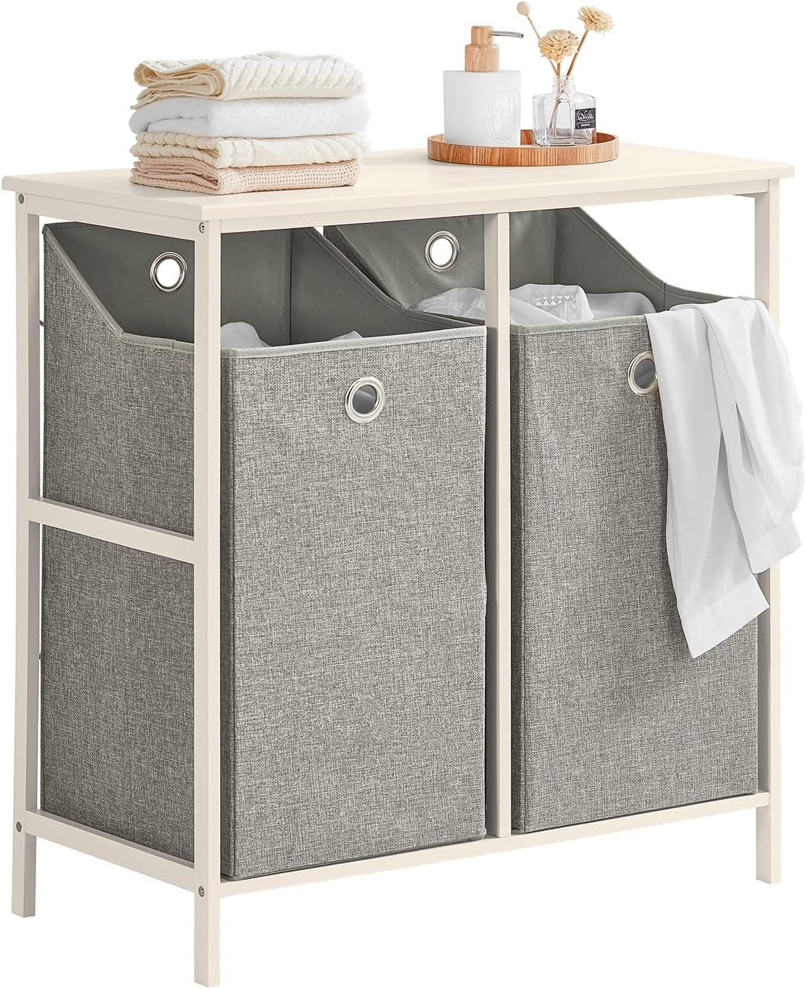 Slim Bathroom Laundry Cabinet with 2 Foldable Baskets Storage Unit Organizer