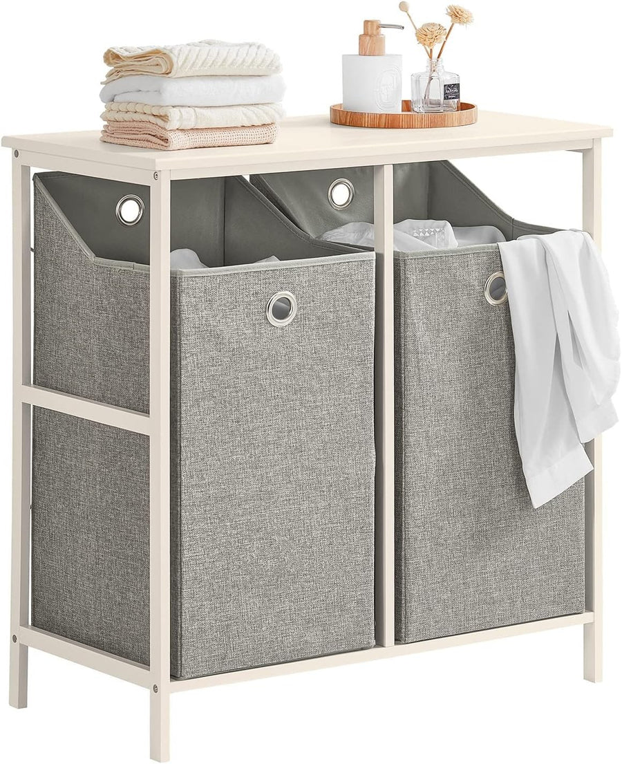 Slim Bathroom Laundry Cabinet with 2 Foldable Baskets Storage Unit Organizer