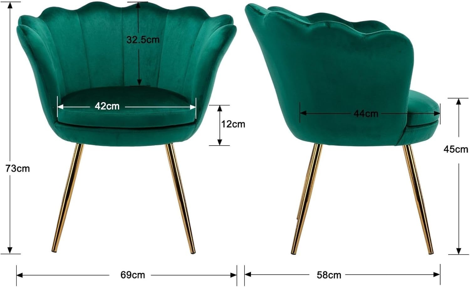Green Velvet Lounge Chair Gold Legs | Petal Back Armchair for Bedroom