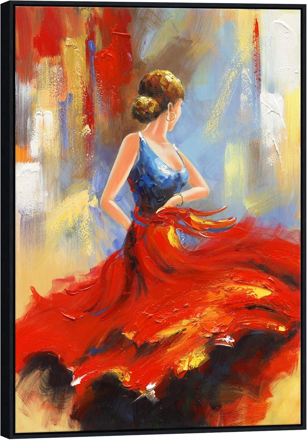 Black Framed Abstract Dancing Canvas Wall Art Ready to Hang