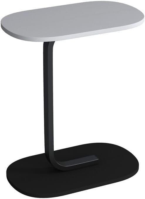 C-Shaped Side Table with Storage, Compact Wood & Metal Bedside Table, Grey