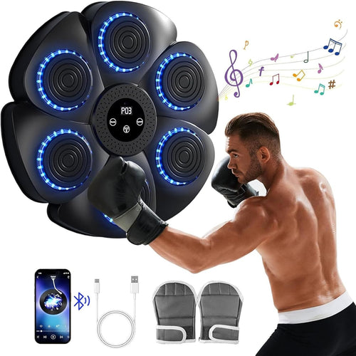 Black Music Boxing Machine Blue LED Bluetooth Wall Punch Trainer 9 Speed
