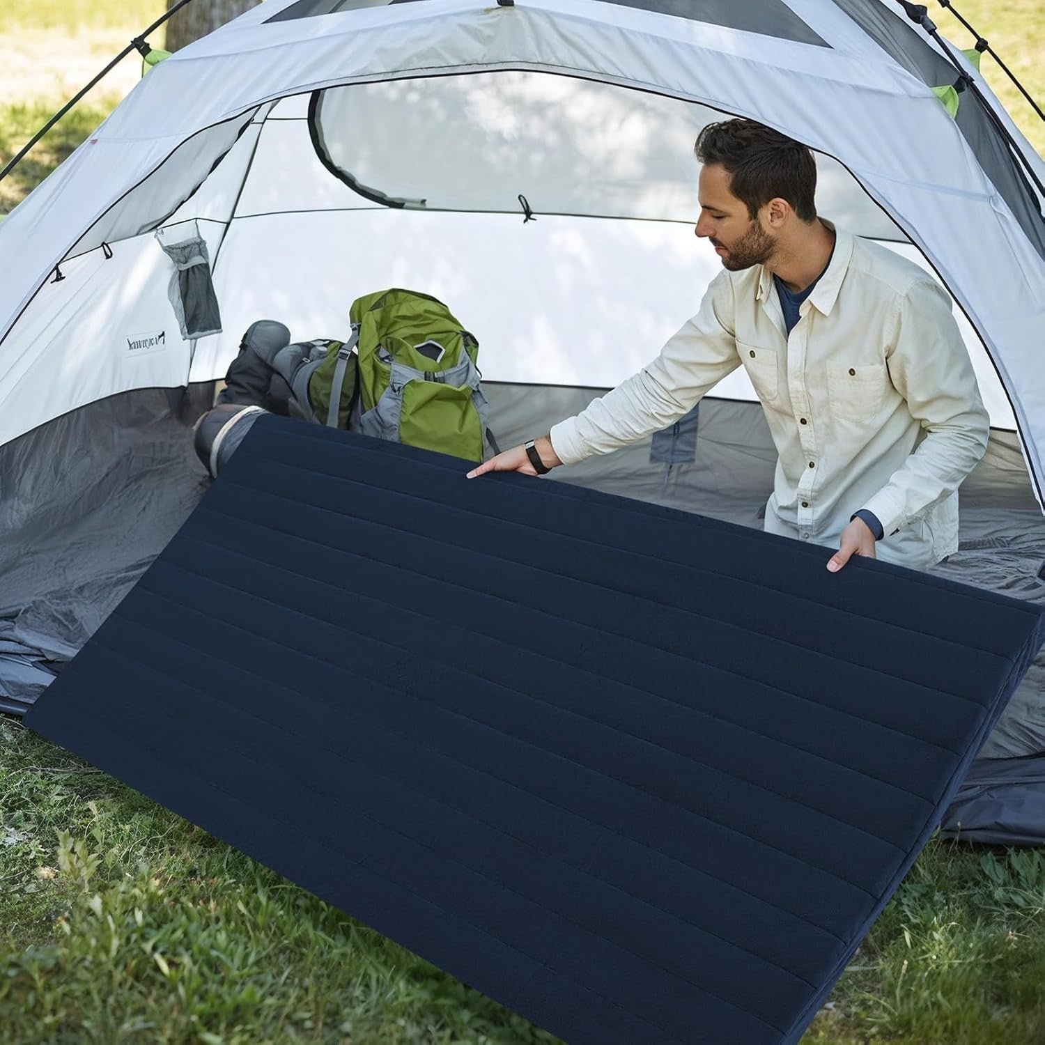 Double Roll Up Foam Floor Mattress Guest Bed Foldable Travel Mat 190x135cm