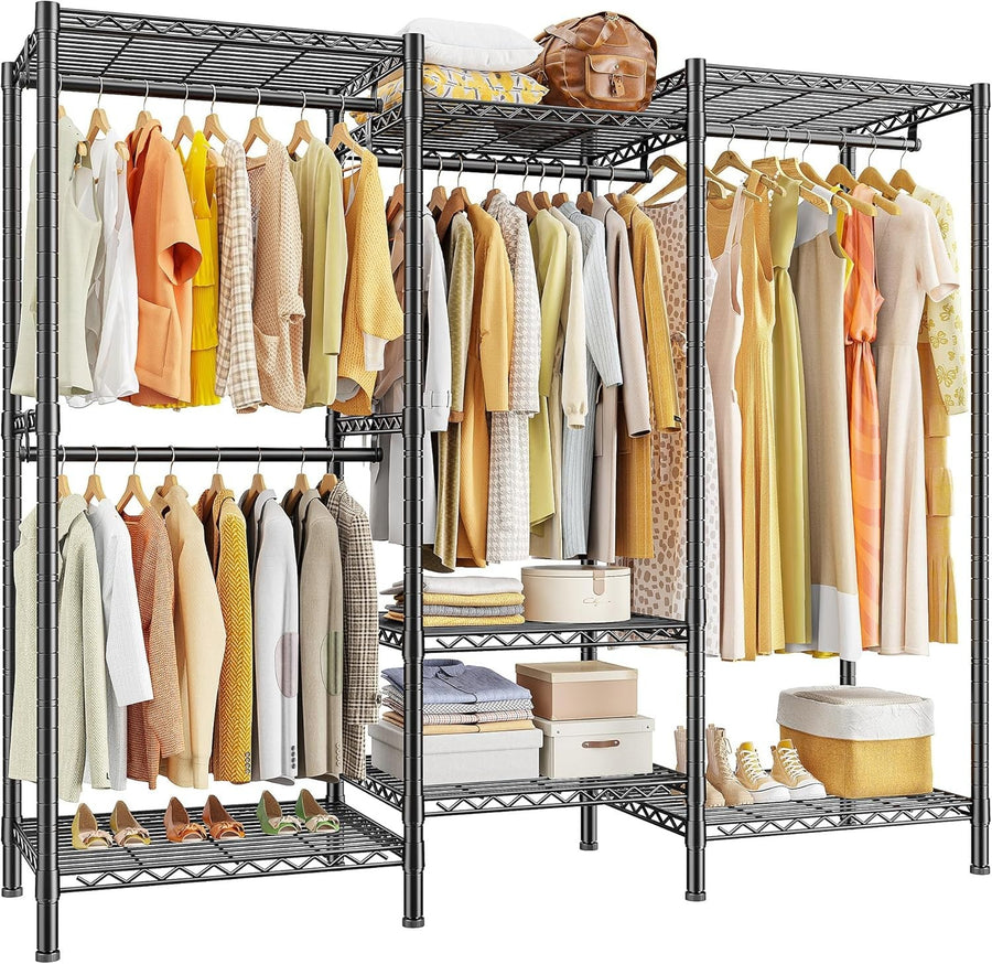 Heavy Duty Clothes Rail 380KG Adjustable Shelves Wardrobe Black