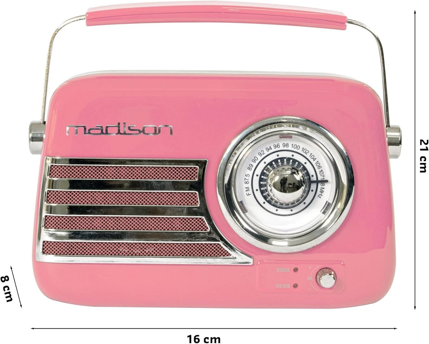 Vintage FM Radio 30W Bluetooth USB AUX Retro Portable Pink
