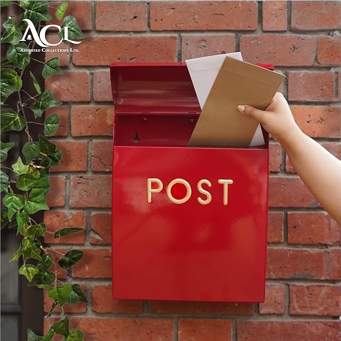 Wall Mounted Red Post Box Large | Weatherproof Mailbox Drop Chute | Easy Install