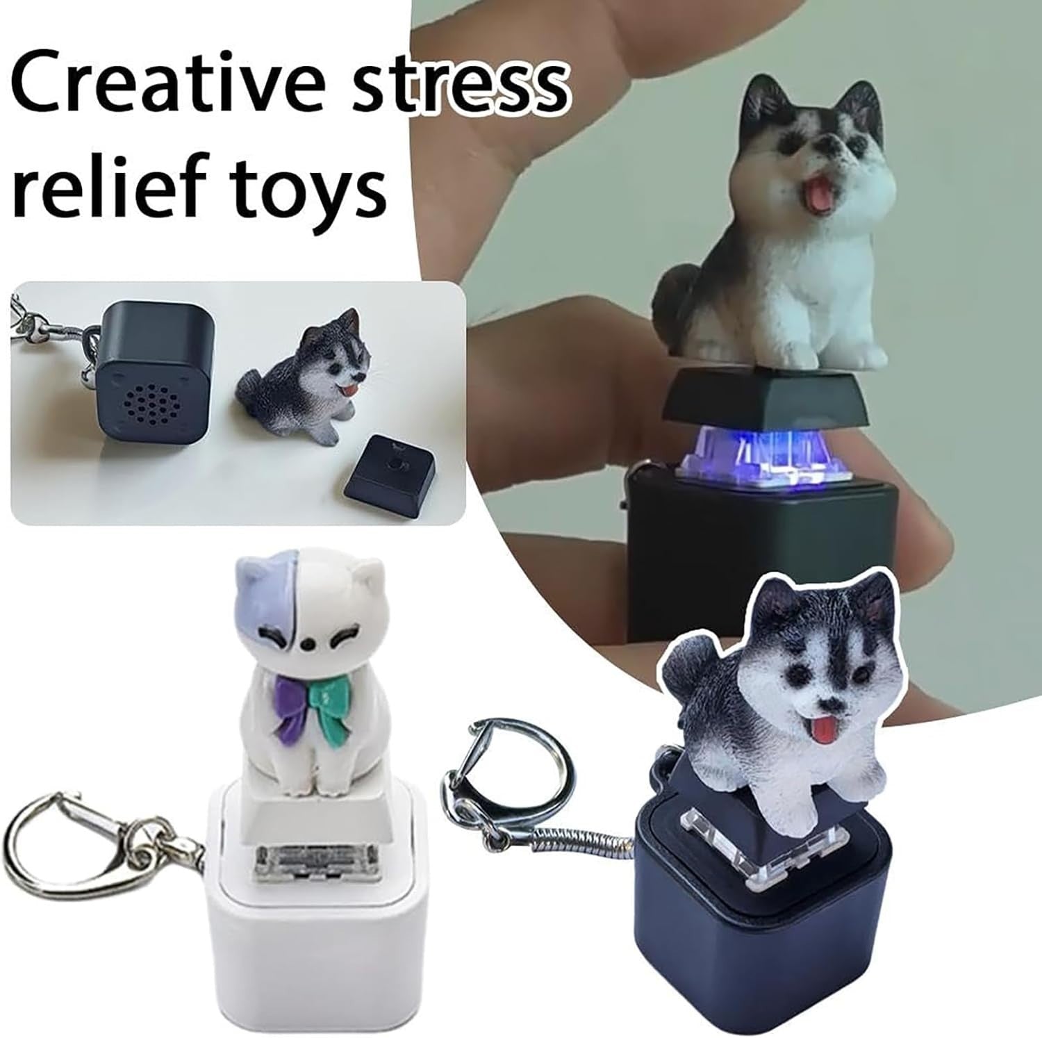 2pcs Black Flashing Pet Sound Fidget Keychain LED Clicker Stress Toy
