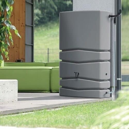 350L Grey Rectangular Garden Water Butt With Connection Kit Plastic Tank