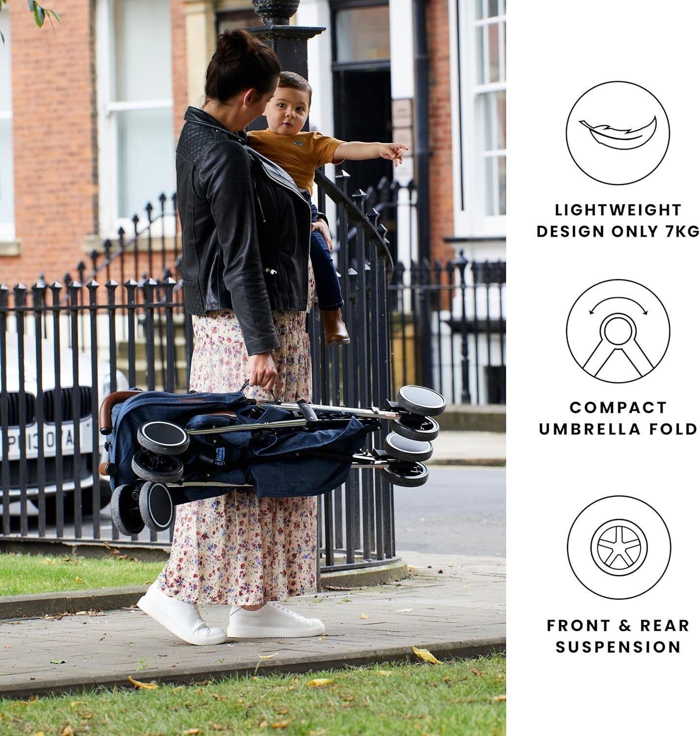 Compact Lightweight Baby Stroller Black 6M-4Y Recline UPF50+ Rain Cover