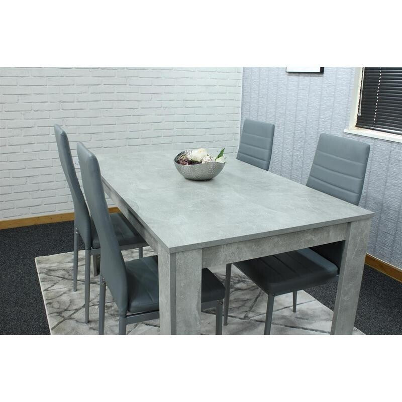 Stone Grey Dining Table Set with 4 Faux Leather Chairs Modern Kitchen Set