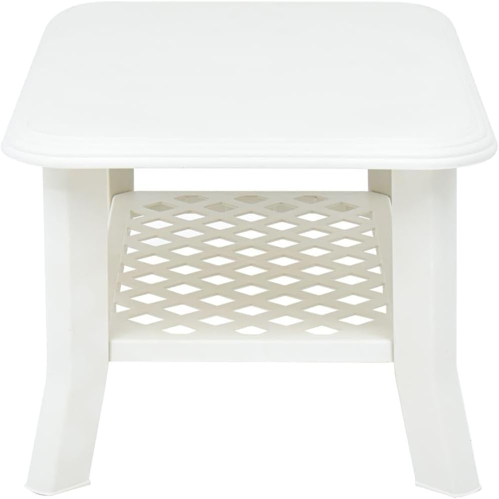 White Outdoor Coffee Table with Storage Shelf, Weather-Resistant 90x60x46cm