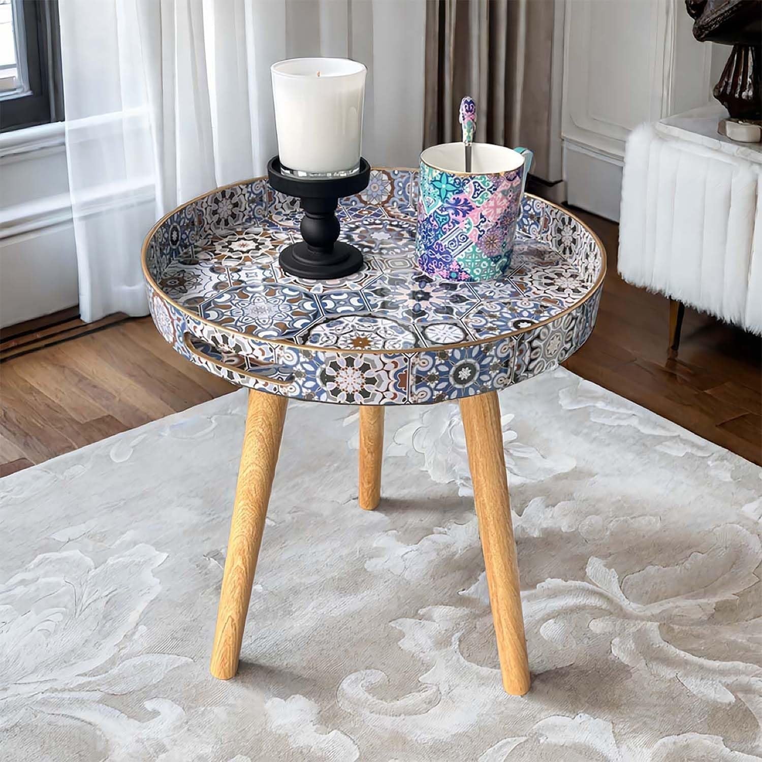 Round Indoor Side Table with Detachable Legs – 50x38x38cm Bohemian