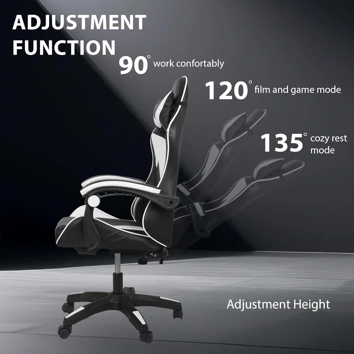 Ergonomic Gaming Chair Adjustable Lumbar Support & Headrest - Reclining Office