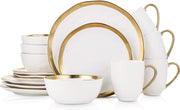 White Porcelain Dinnerware Set 32 Piece Service for 8 Gold Rim Plates