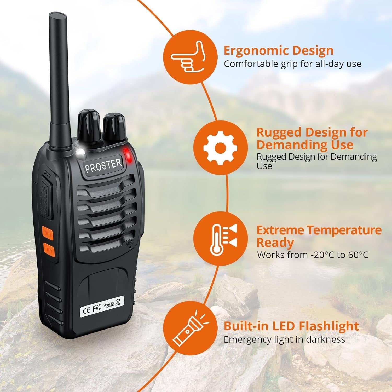 Proster Walkie Talkies 4 Pack Long Range Rechargeable VOX 2 Way Radio